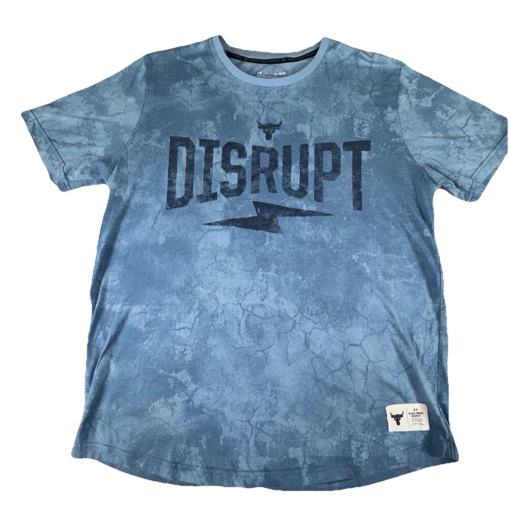 Under Armour Project Rock Shirt Mens XL Blue Disrupt Graphic Training Tee Gym